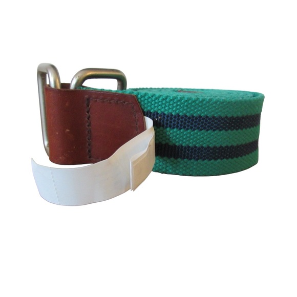 Nordstrom 1901 Mens Navy Blue Green Striped Ribbon Belt Size Large Double D Ring - Picture 3 of 8